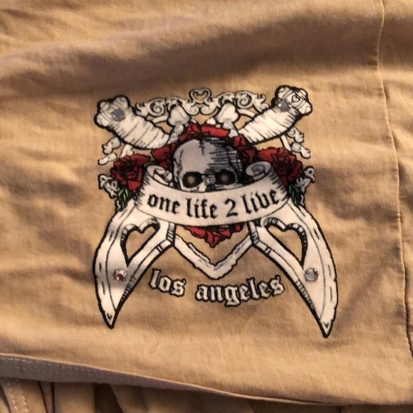 One Life size XL tan tee mock wrap sleeveless hooded tee shirt - Picture 5 of 10